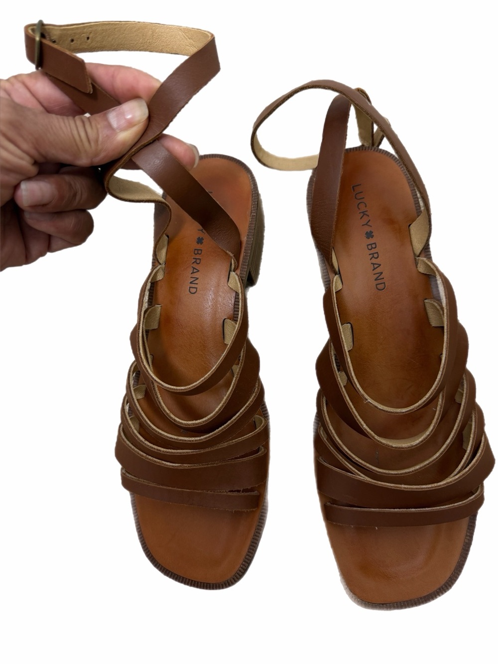 Lucky Brand Brown Leather Strappy Ankle-Wrap Sandals Size 8